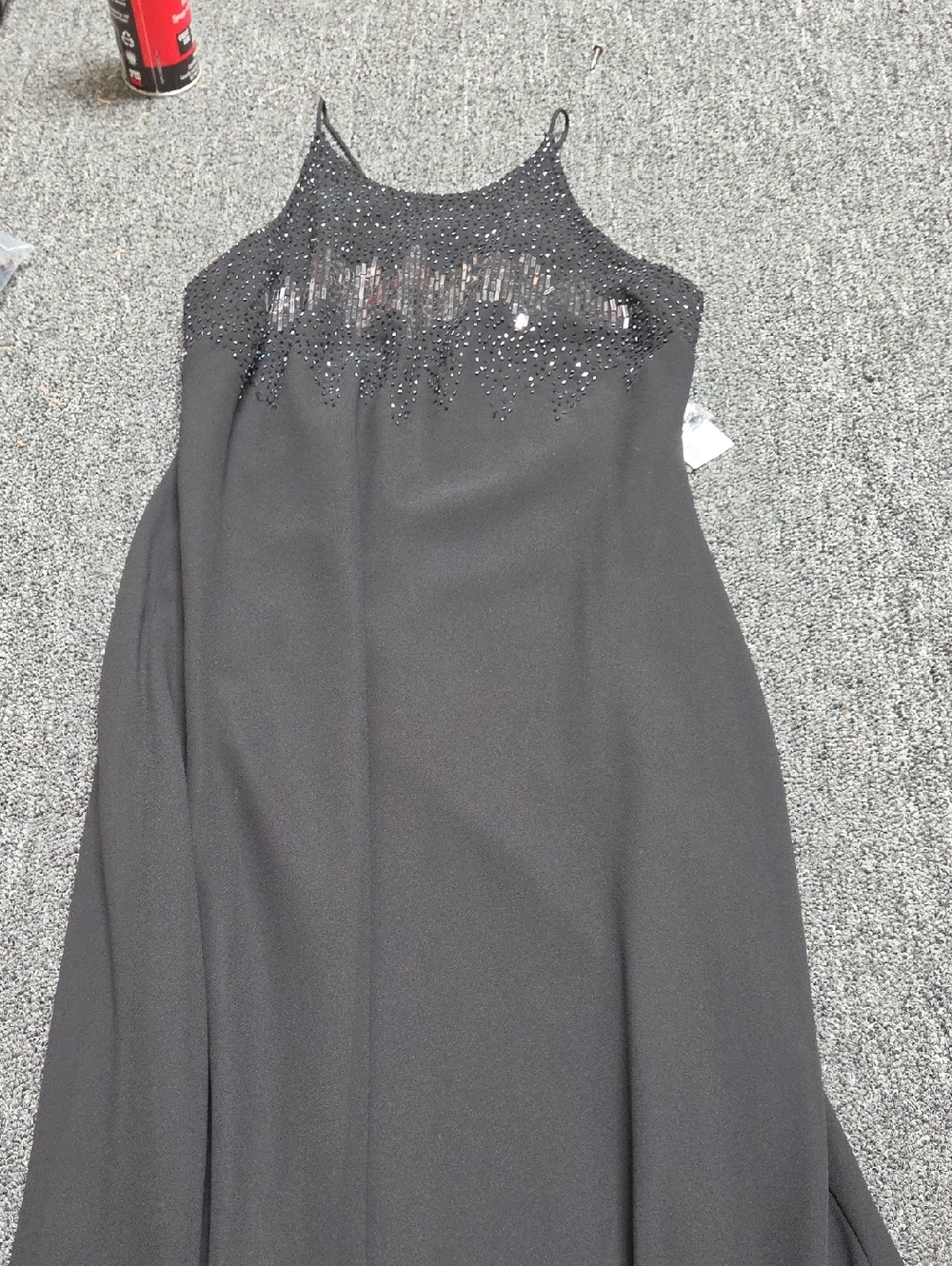 Cachet Black Beaded Spaghetti Strap Evening Dress